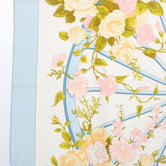 HERMES Carre 90 ROMANTIQUE Scarf Silk Blue Auth am5236 - Picture 5 of 16